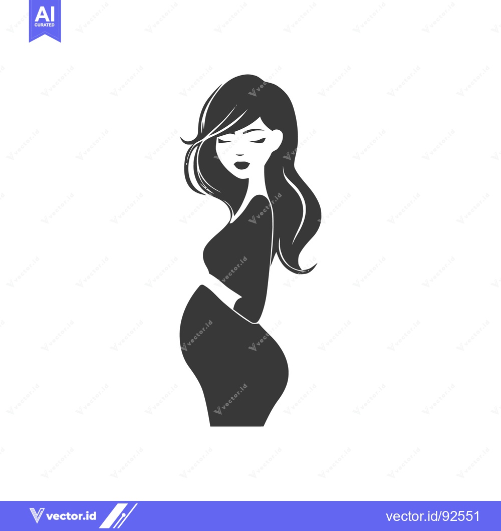 Premium Vector dari Elegant Silhouette of a Pregnant Woman with Flowing Hair in Serene Pos