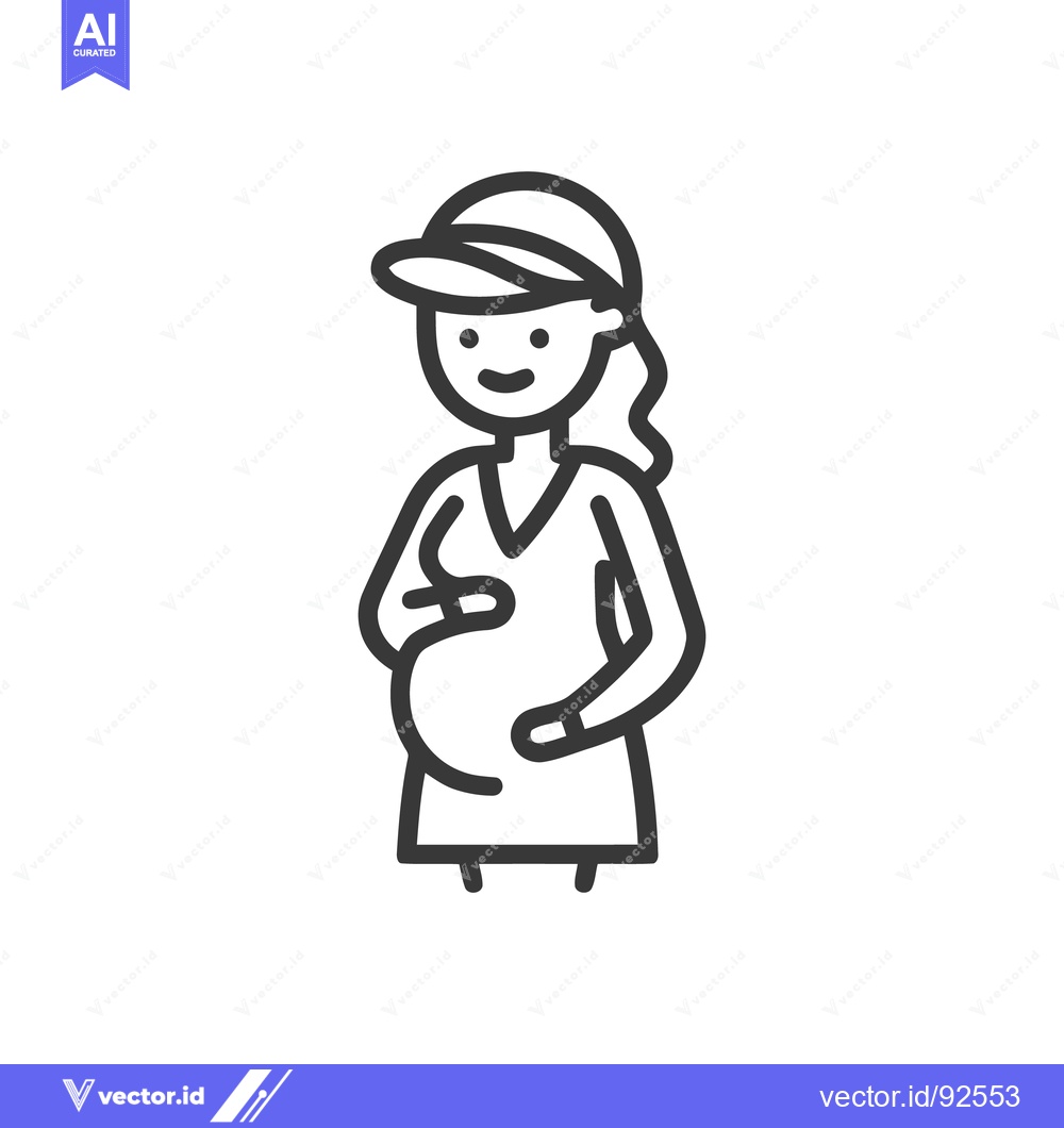 Premium Vector of Smiling Pregnant Woman Icon with Baseball Cap, Outline Style