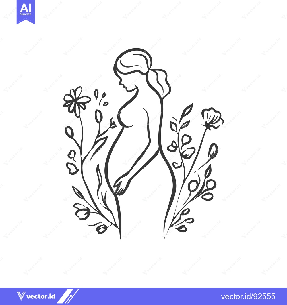 Premium Vector of Pregnant Woman Silhouette Surrounded by Floral Elements