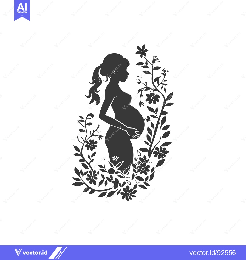 Premium Vector of Pregnant Woman Silhouette Surrounded by Floral Vines