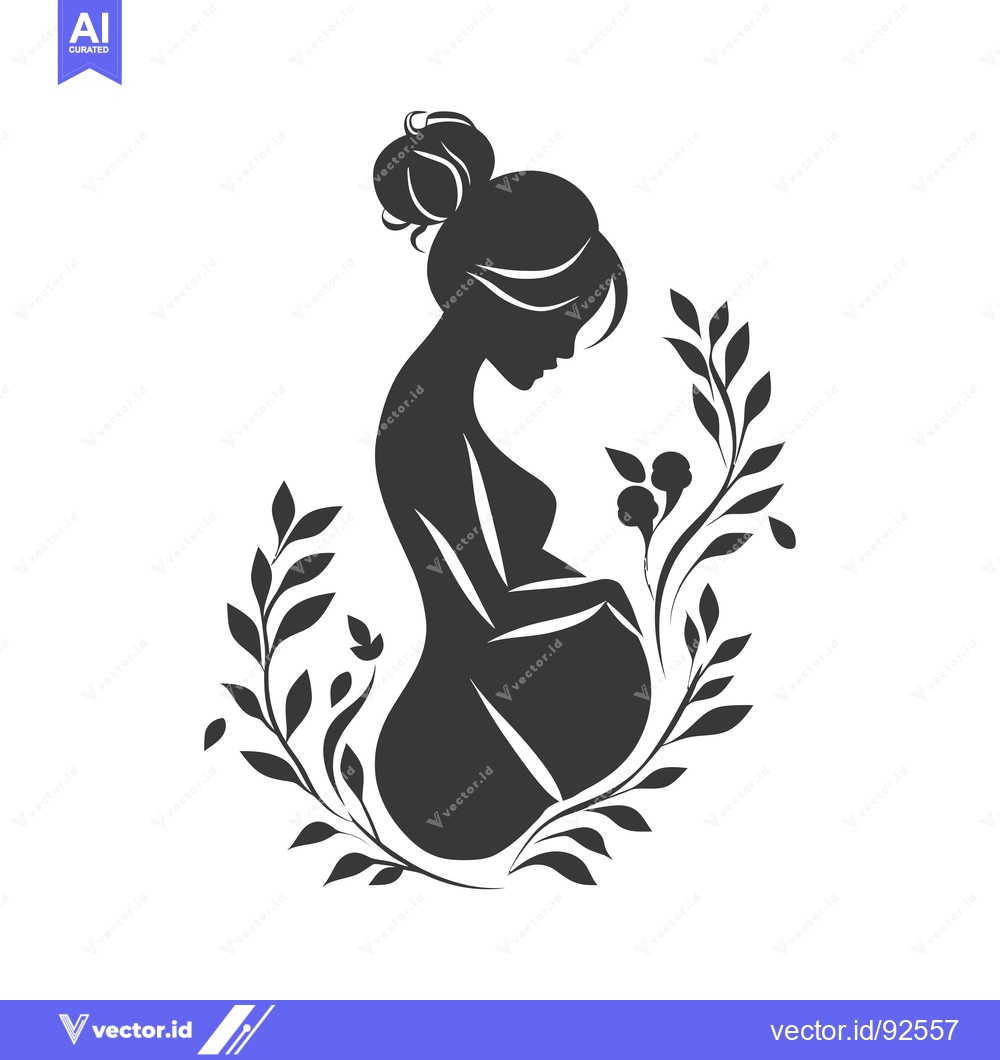 Premium Vector of Pregnant Woman Silhouette Surrounded by Floral Vines
