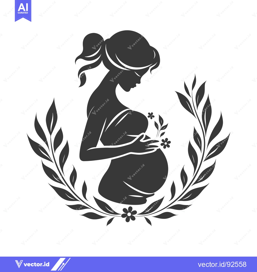 Premium Vector of Pregnant Woman Silhouette Surrounded by Flowers and Leaves