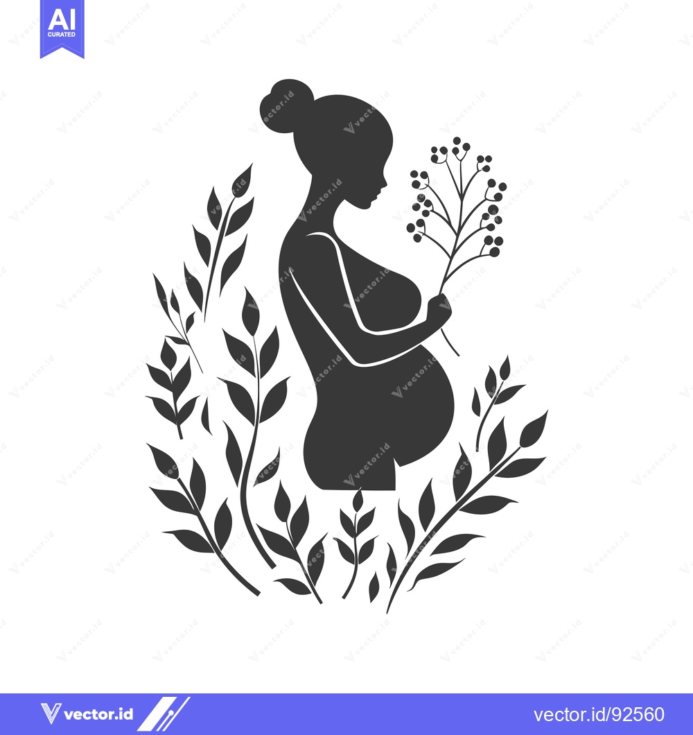 Premium Vector dari Pregnant Woman Silhouette with Flower Branch