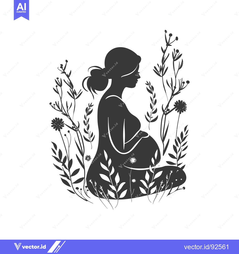 Premium Vector of Pregnant Woman Silhouette with Wildflowers