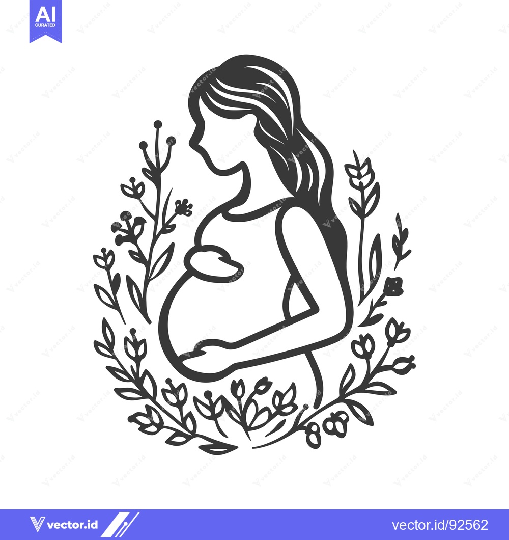 Premium Vector of Pregnant Woman Surrounded by Floral Wreath