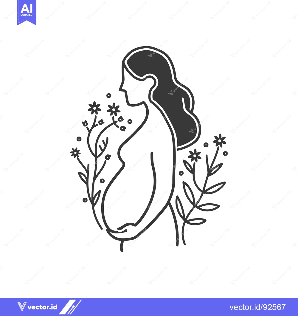 Premium Vector dari Pregnant Woman with Flowers and Simple Line Art Illustration