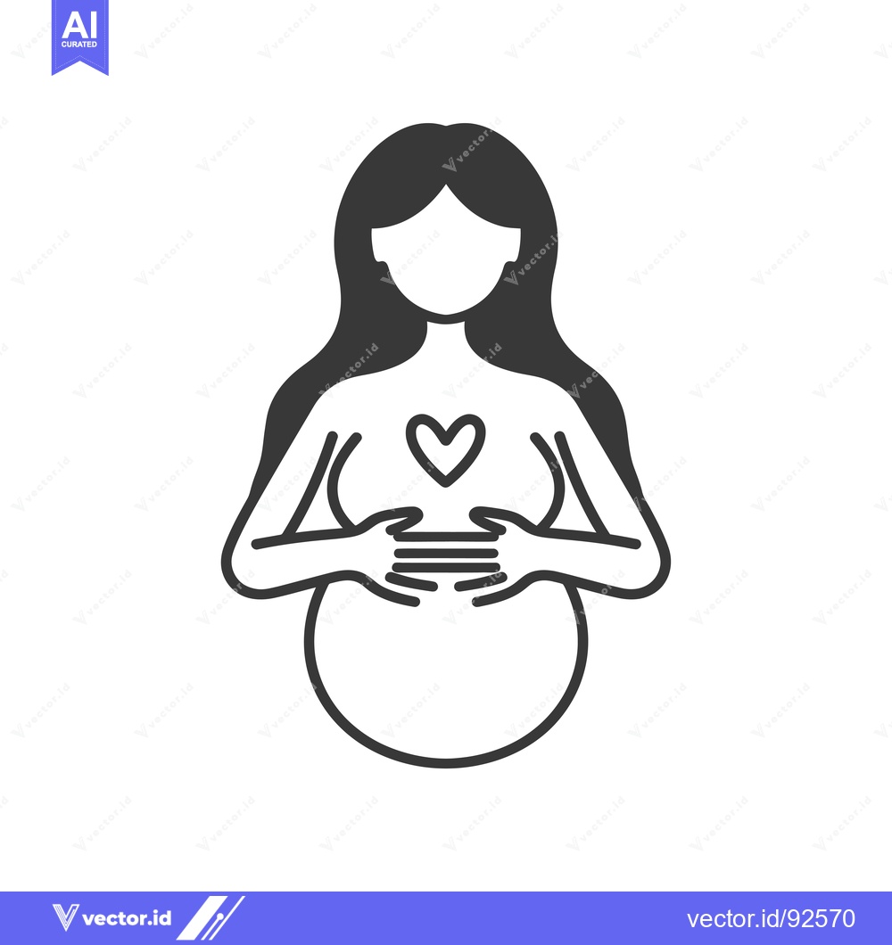 Premium Vector of Pregnant Woman with Hands on Stomach and a Heart on Chest