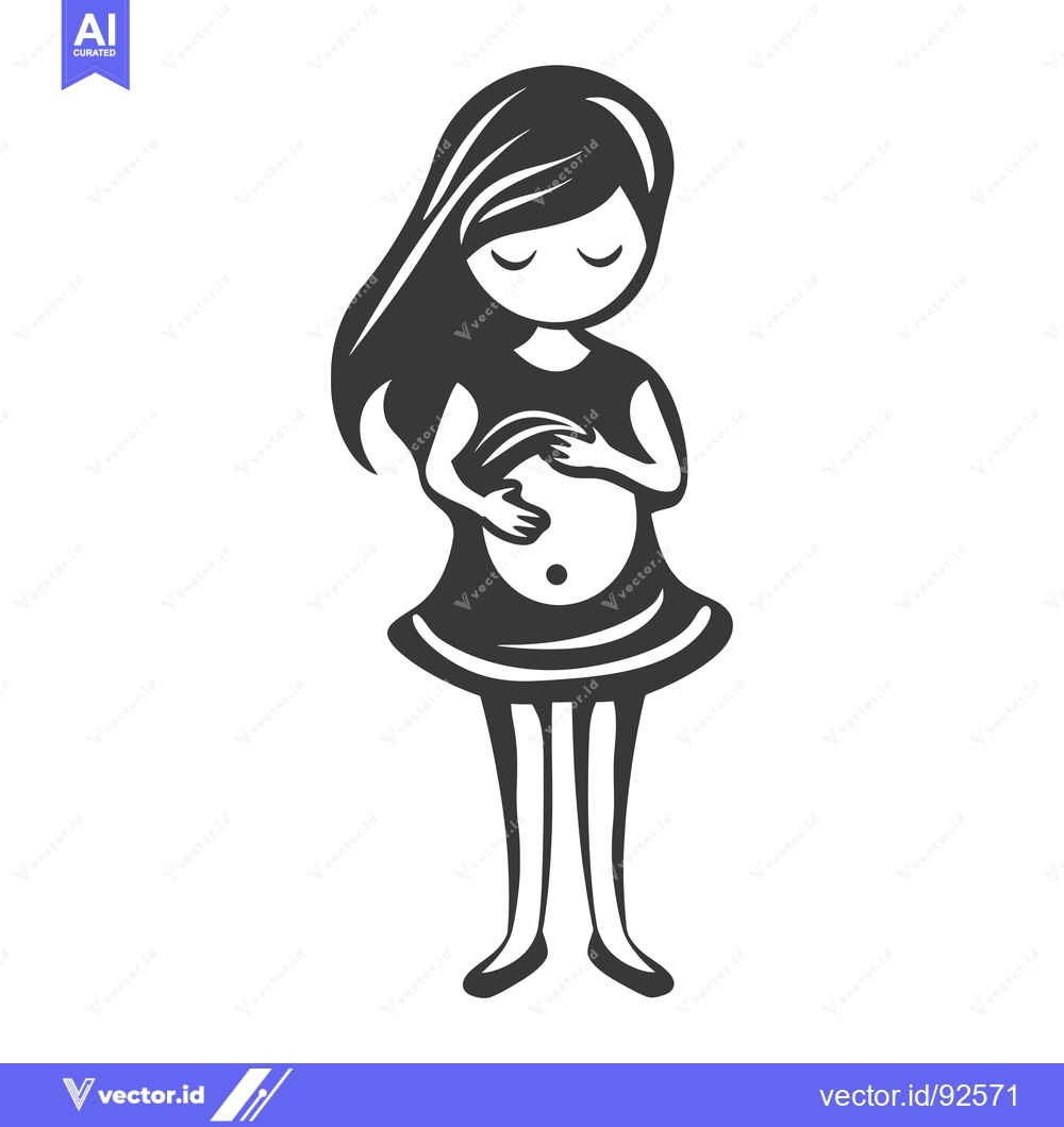 Premium Vector dari Pregnant woman with long hair holding her belly