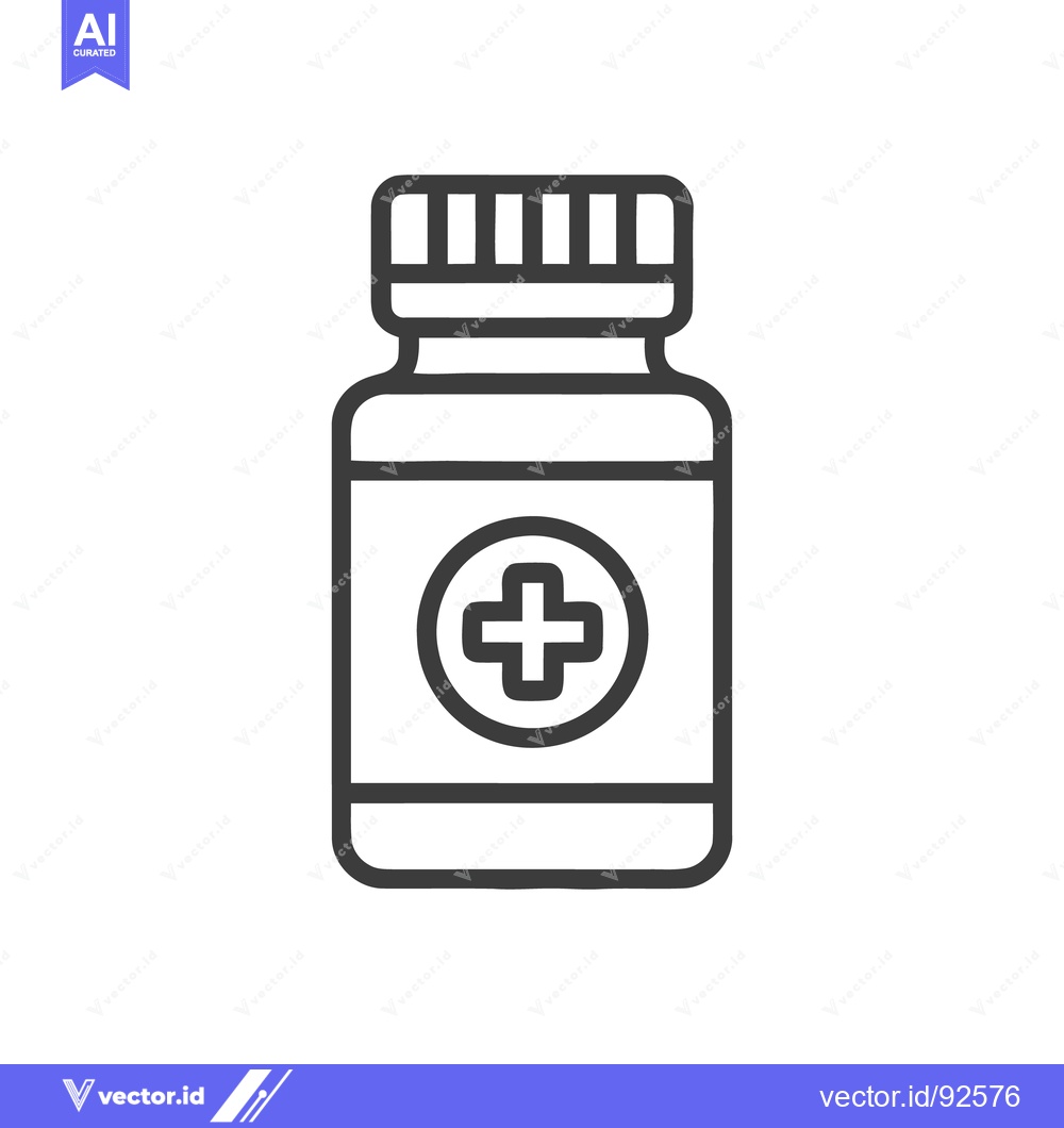 Premium Vector of Minimalist Pill Bottle Icon with Medical Cross Symbol in Black Outline