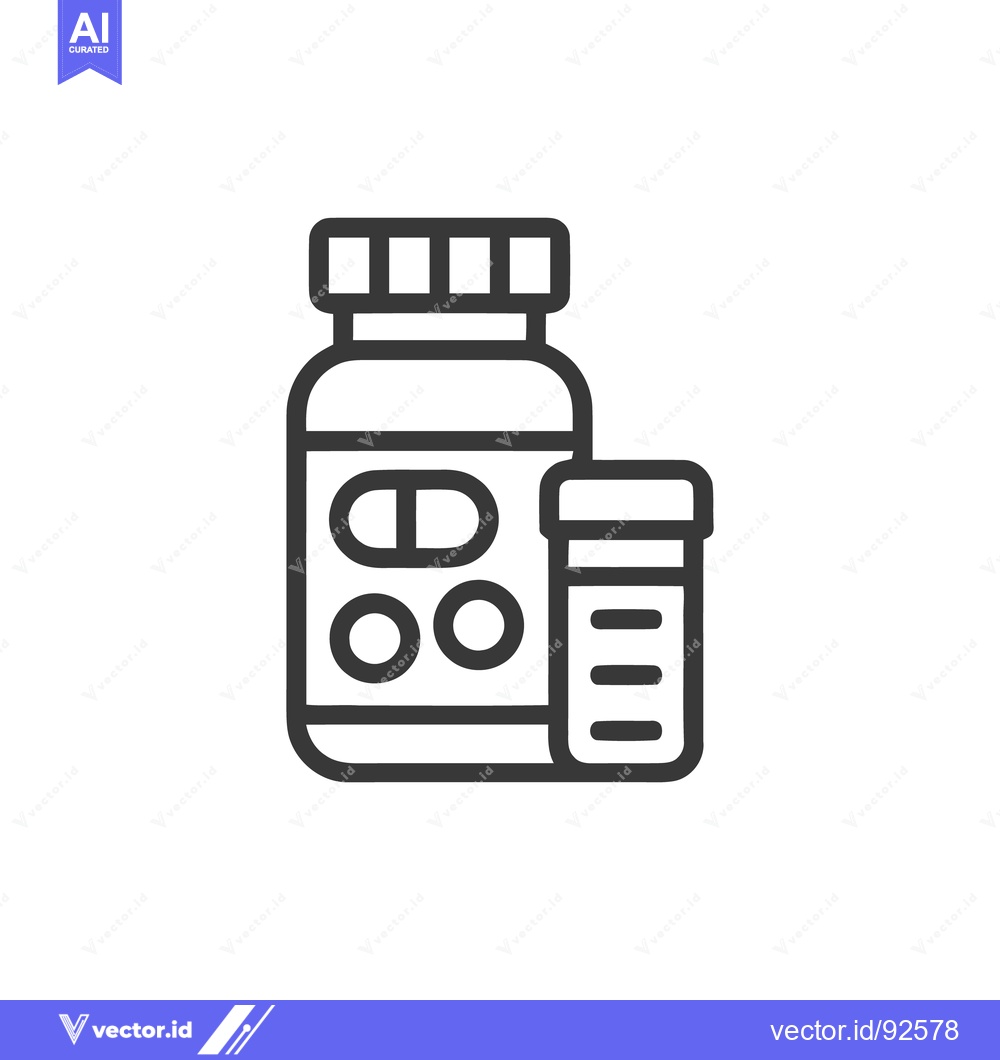 Premium Vector dari Pill Bottle and Test Tube Icon: Medical Supplies Outline Illustration