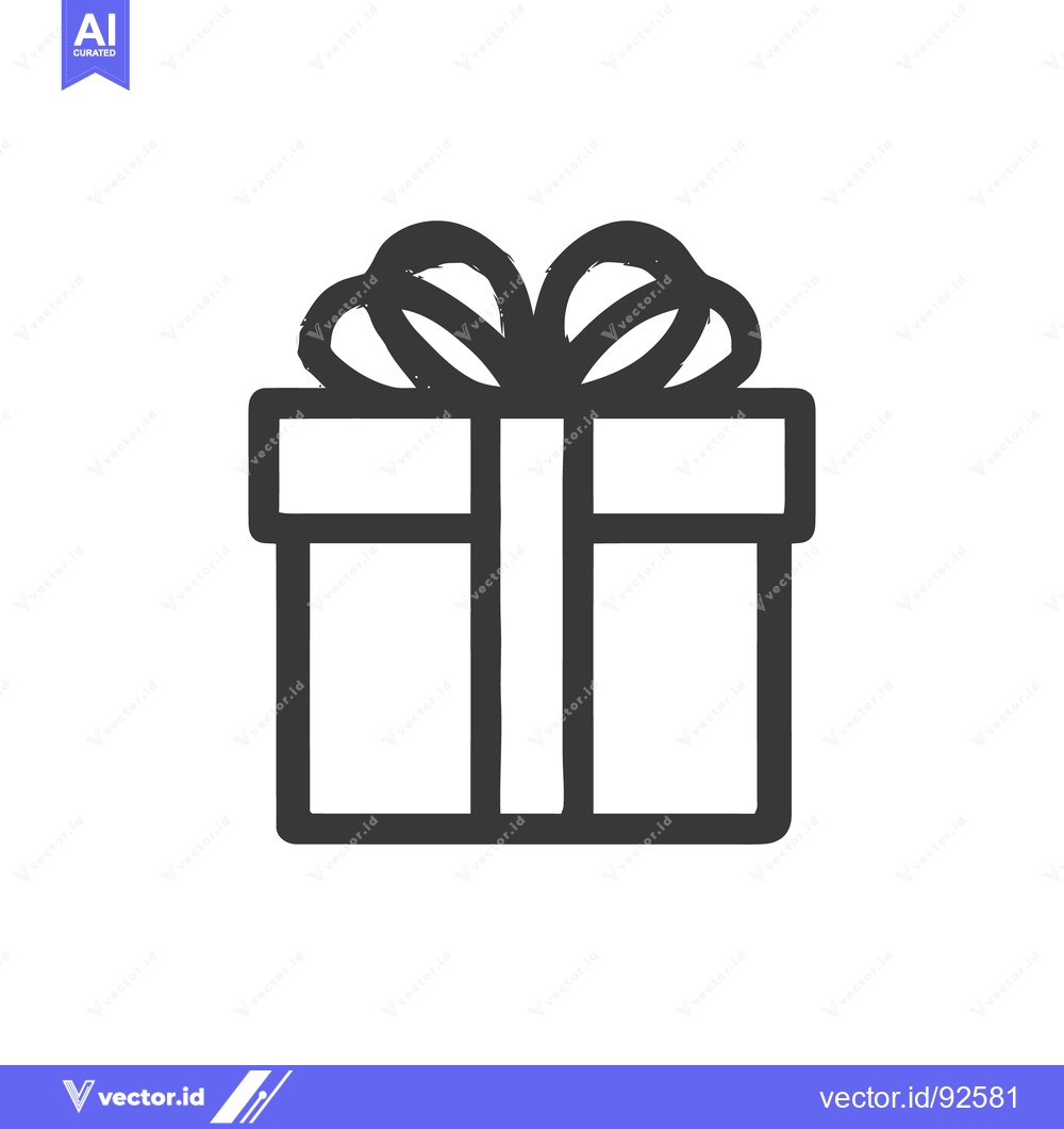 Premium Vector dari Minimalist Gift Box Icon with Ribbon, Dark Gray Outline on White