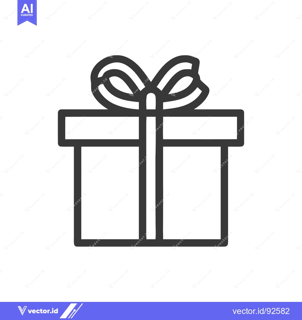 Premium Vector of Minimalist Gift Box Icon with Ribbon, Bold Outline, Modern Design