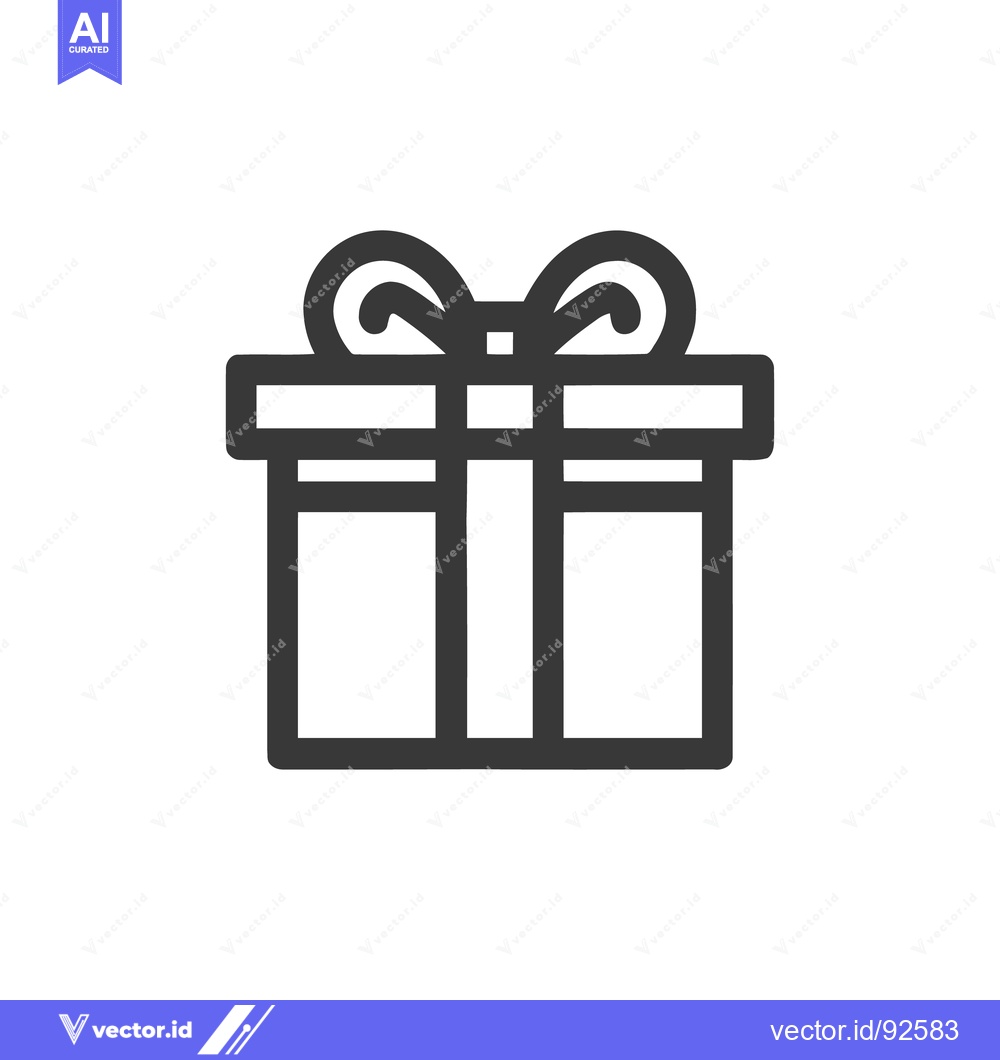 Premium Vector of Minimalist Gift Box Icon with Ribbon, Dark Gray on White Background