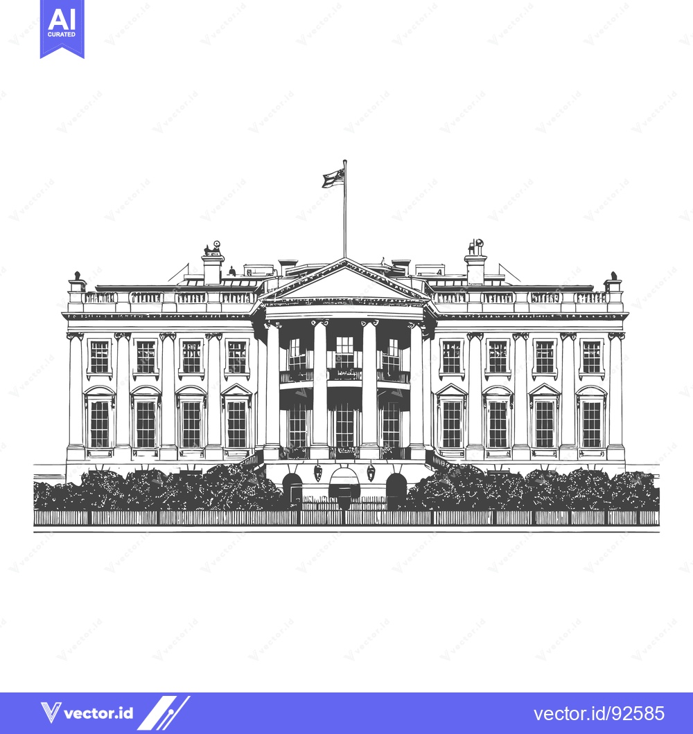 Premium Vector of A black and white line drawing of an impressive building facade