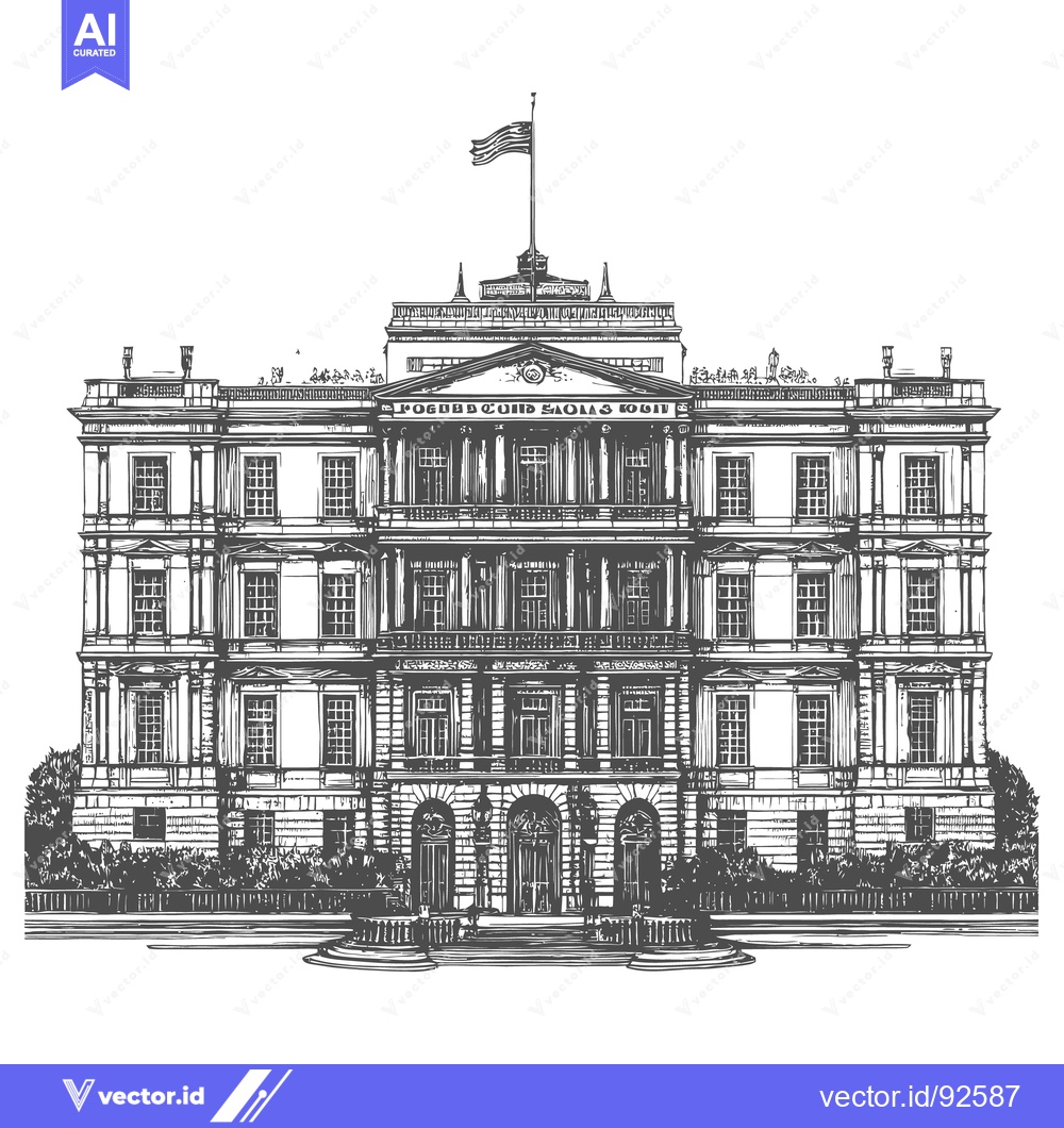 Premium Vector of A large detailed illustration of a classical style building with an am