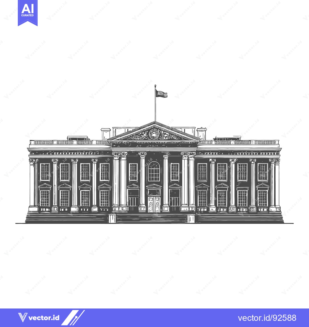 Premium Vector of A black and white ink drawing depicts a large building