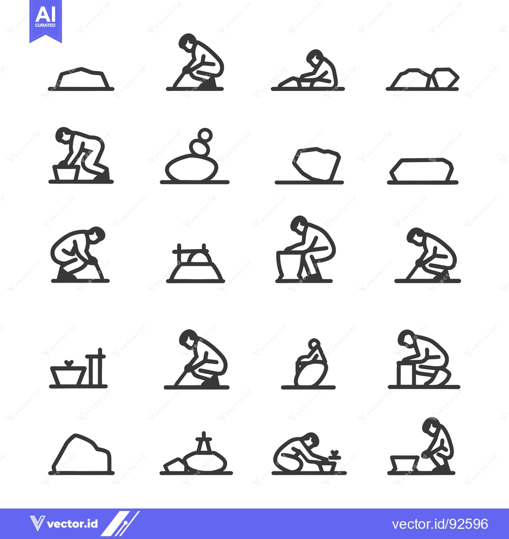 Premium Vector dari Primitive Human Activities Line Art Icons