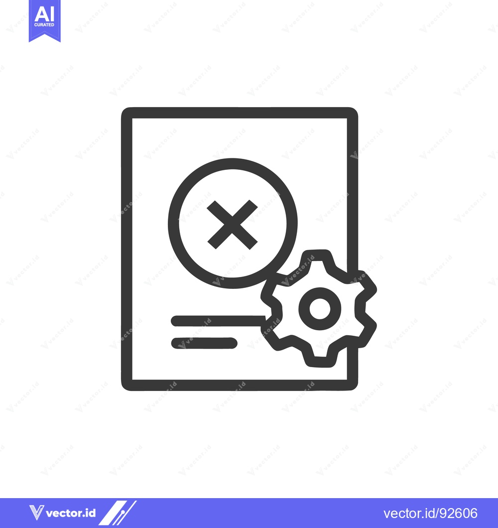Premium Vector dari Configuration Error: Document with Cross Mark and Gear Icon, Outline S
