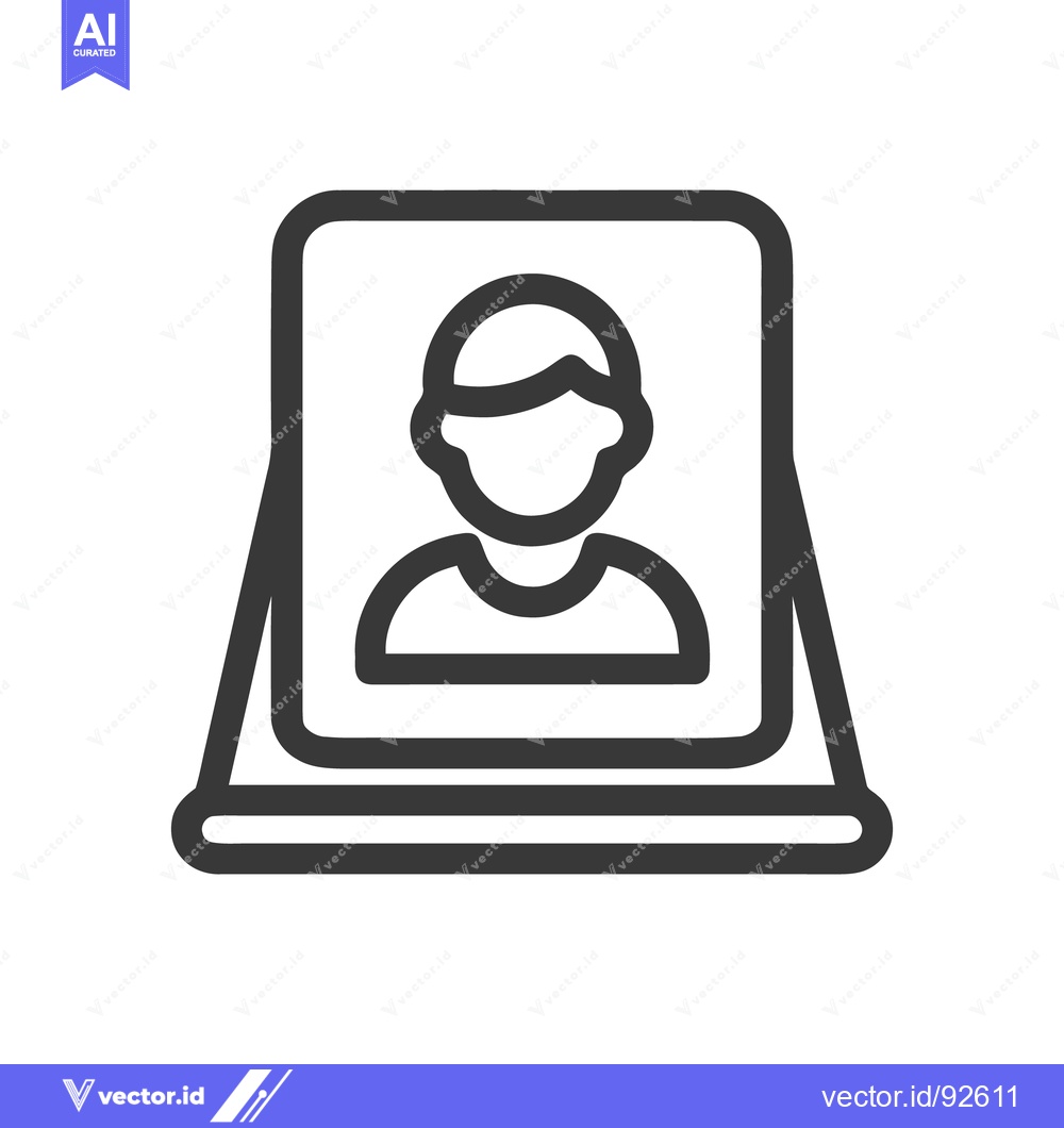 Premium Vector dari Minimalist Portrait Icon: Framed Person with Stand, Bold Outline Style