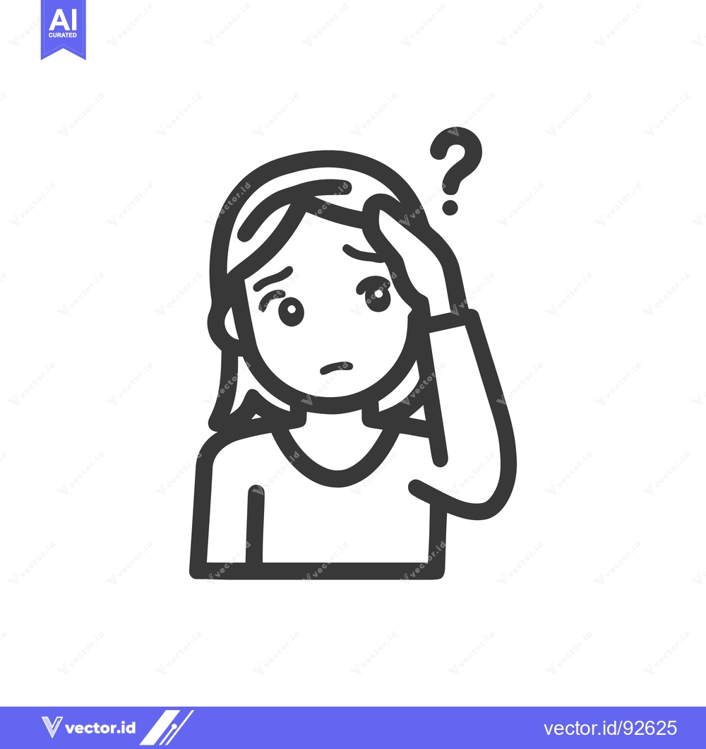 Premium Vector dari Confused Woman Icon with Question Mark, Hand on Forehead, Outline Styl