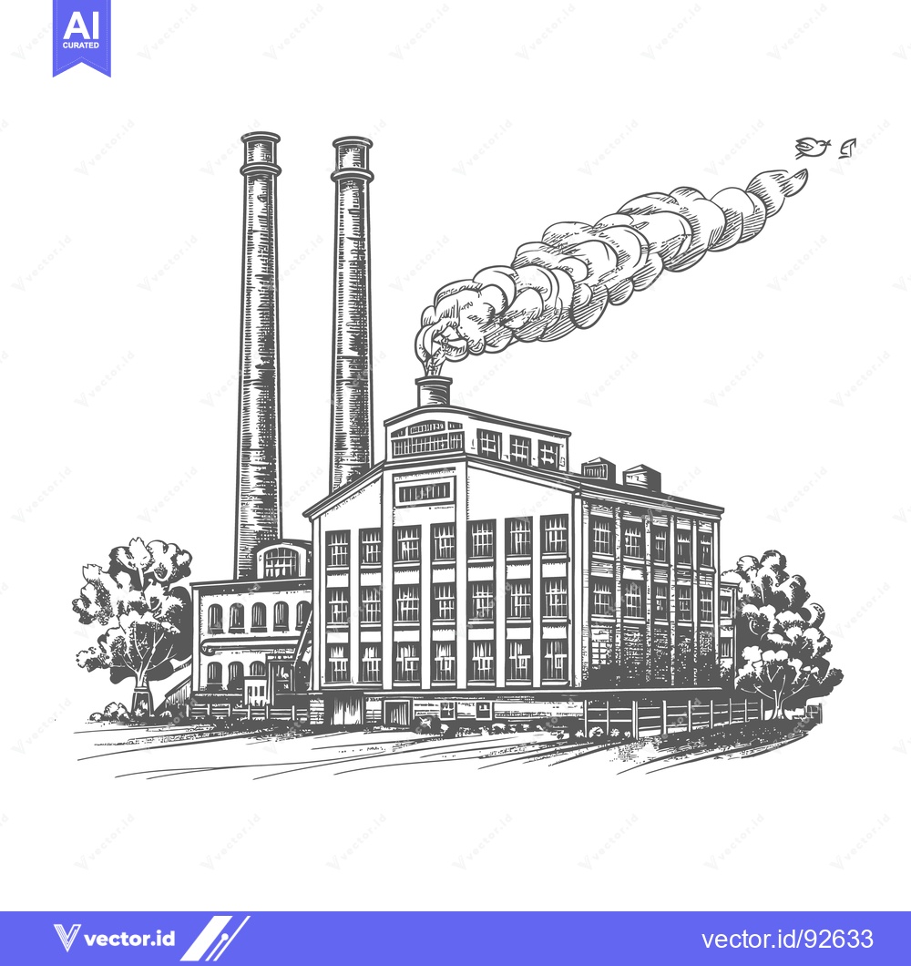 Premium Vector dari An industrial illustration of a factory emitting smoke from its chimne