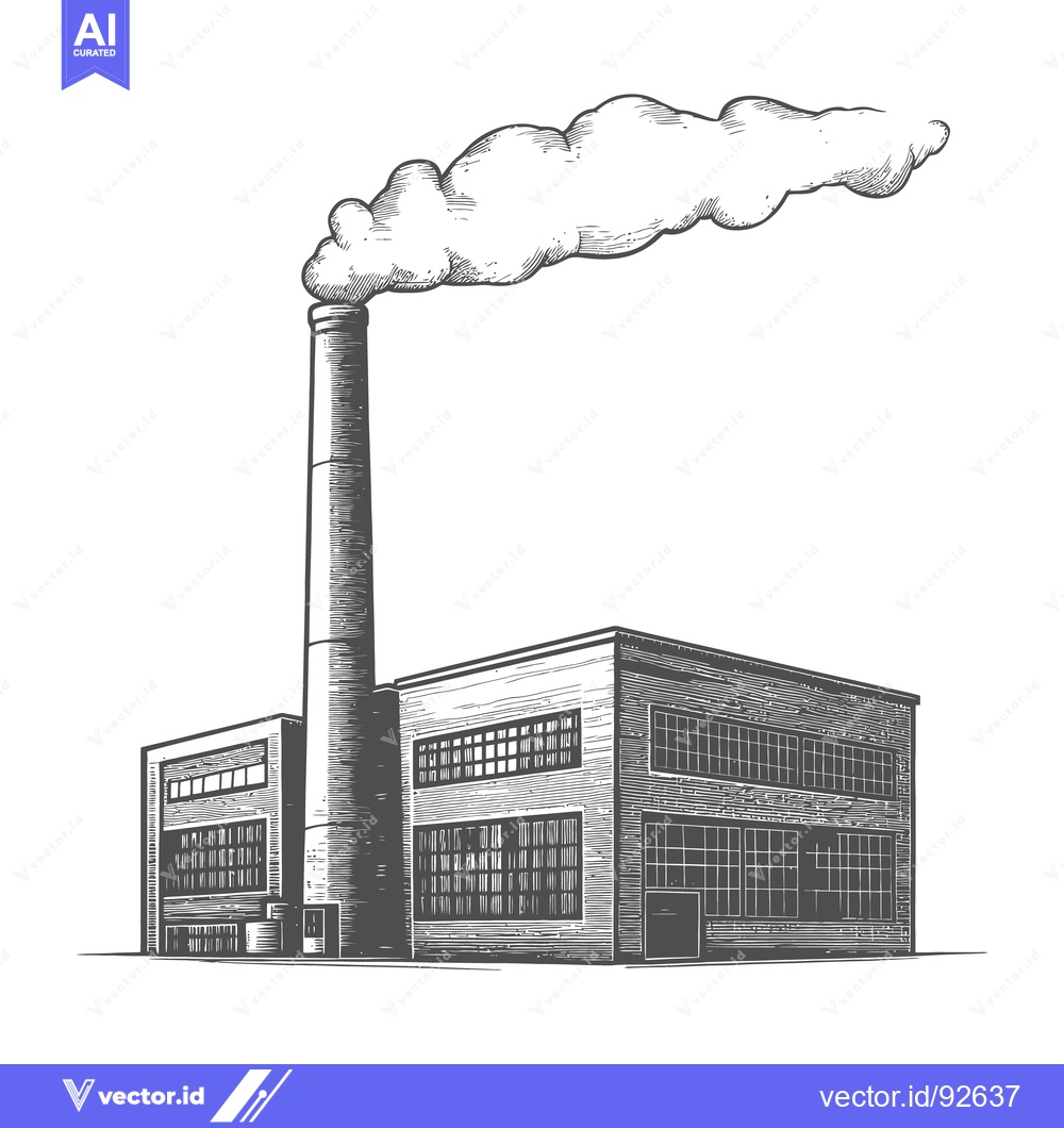 Premium Vector of A factory with a tall chimney emitting a large cloud of smoke