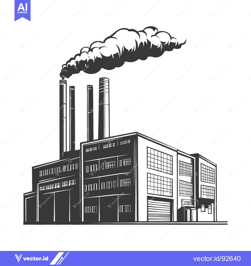 Premium Vector dari Industrial factory building emitting smoke from its tall smokestacks a