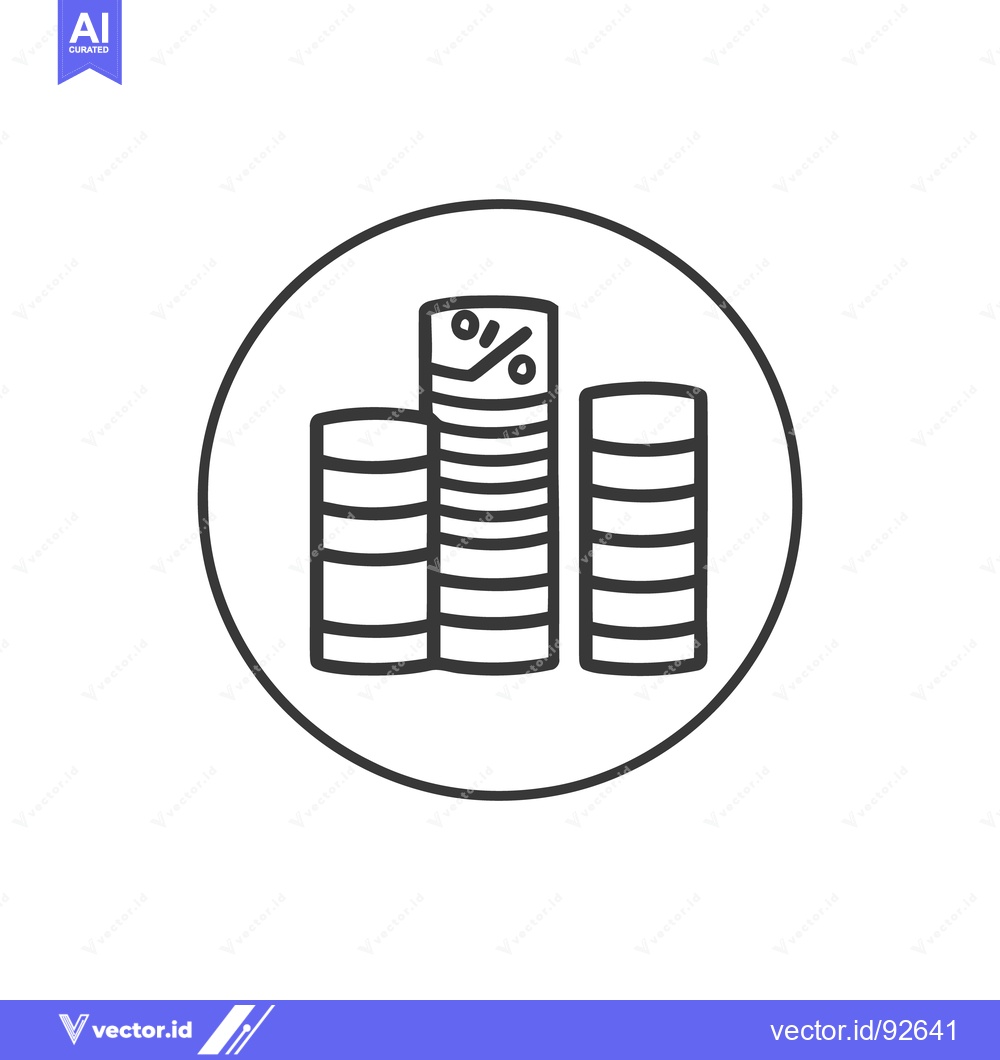 Premium Vector dari Simple Line Art: Stacked Coins with Percentage Sign in Circle Frame