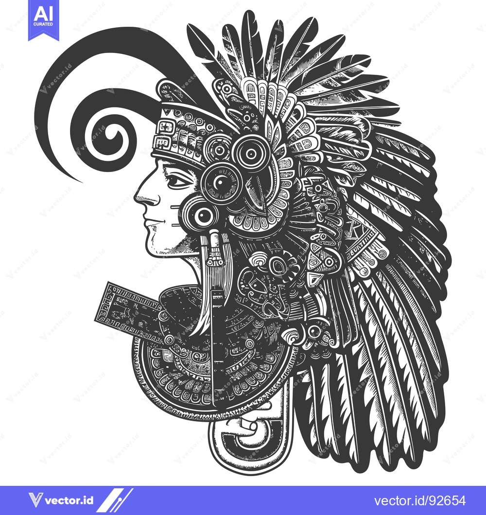 Premium Vector dari Profile of a Figure Wearing a Traditional Headdress with Feathers