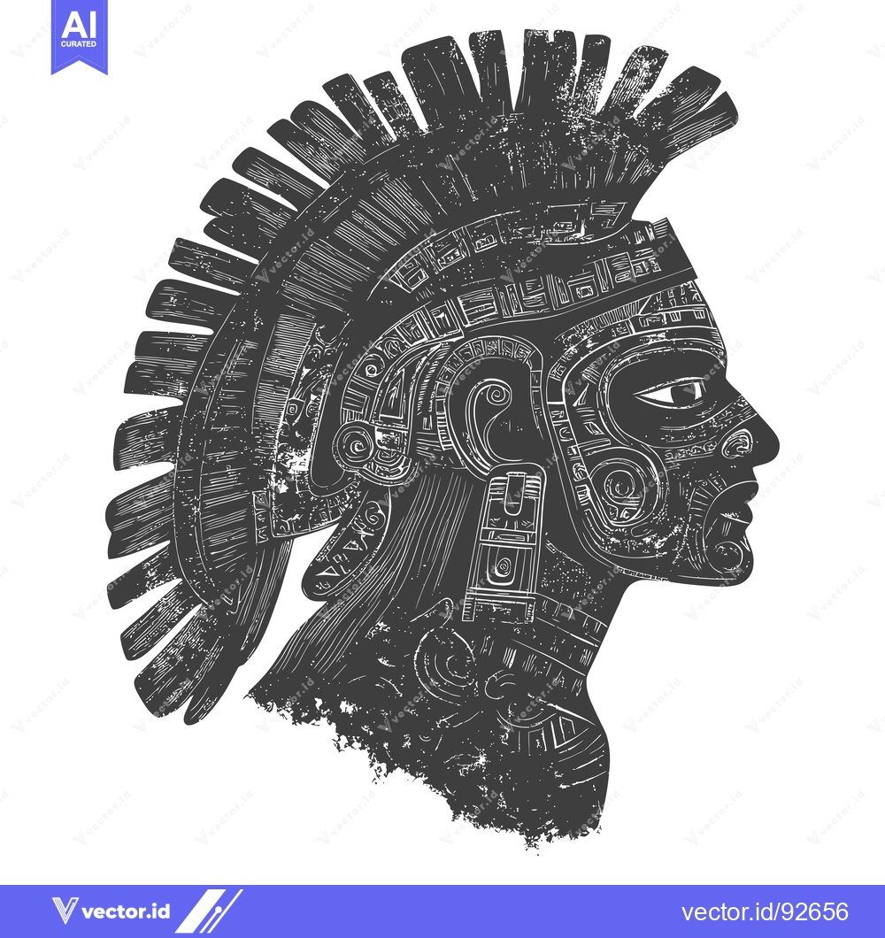 Premium Vector dari Profile of an Ancient Mesoamerican Warrior with Intricate Headwear