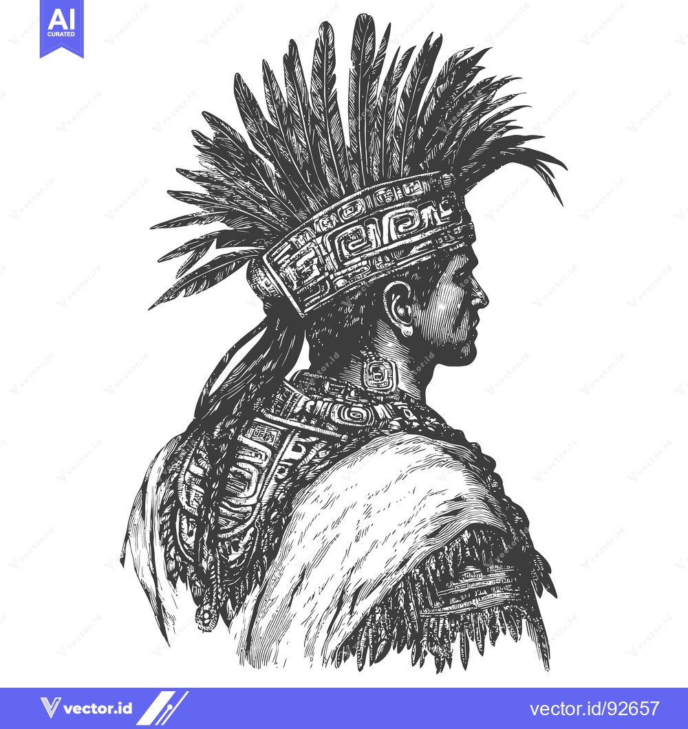 Premium Vector of Profile of a Native American Man Wearing a Headdress of Feathers