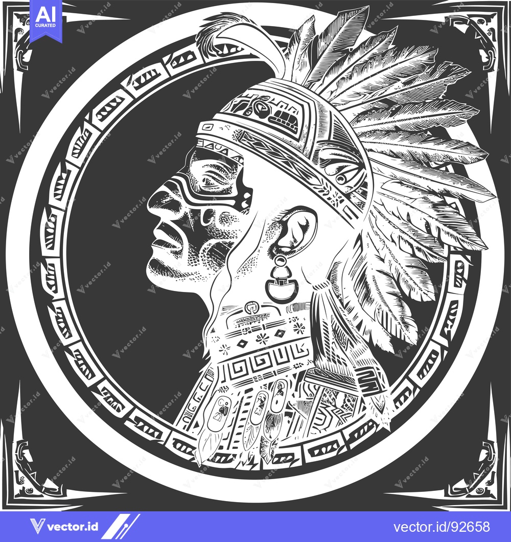Premium Vector dari Profile of a Native American Man with Detailed Headdress