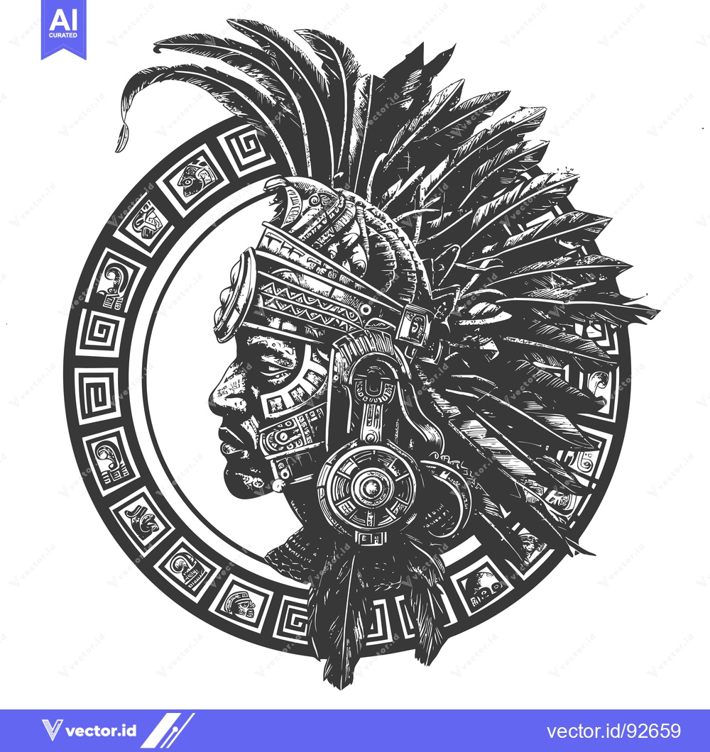 Premium Vector of Profile of a Native American Man with Feathers and an Ornate Headdress