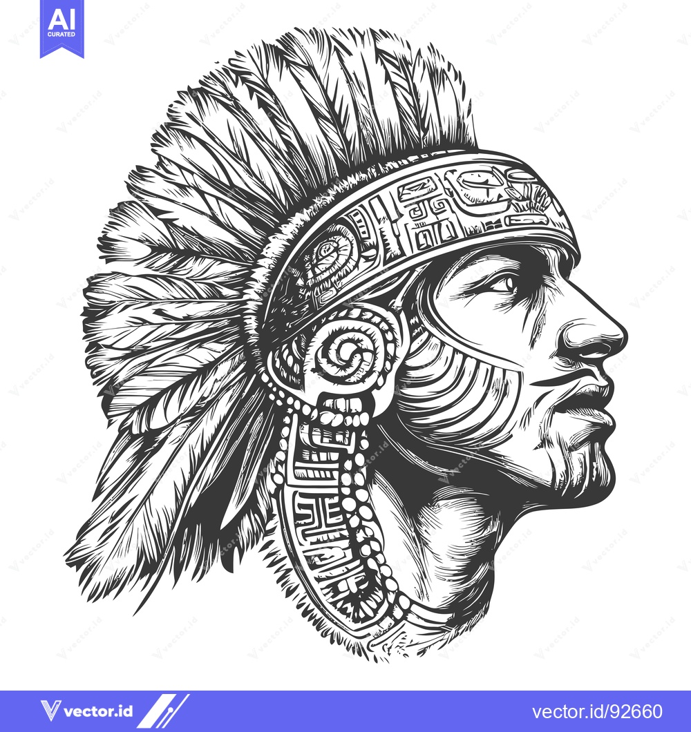 Premium Vector of Profile of a Native American Warrior Wearing a Feathered Headdress