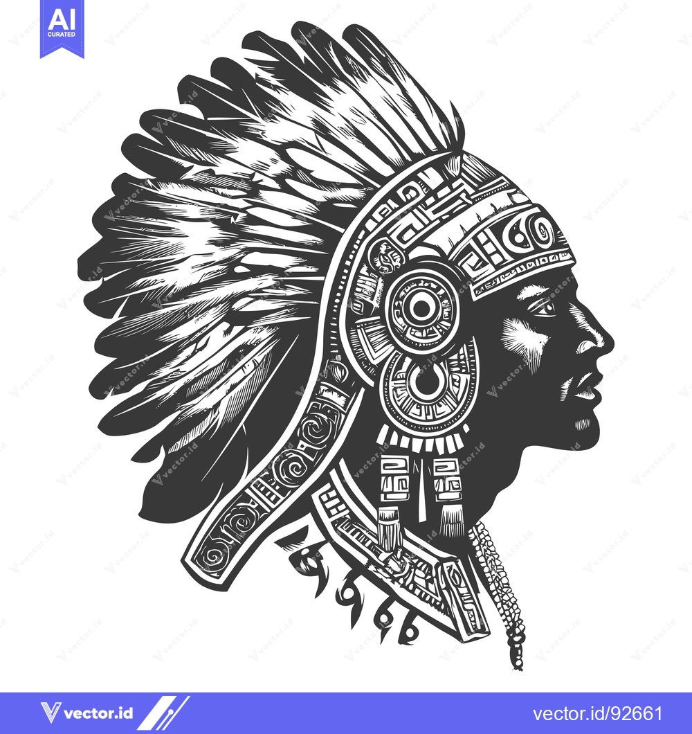 Premium Vector dari Profile of a Native American Warrior with a Feather Headdress