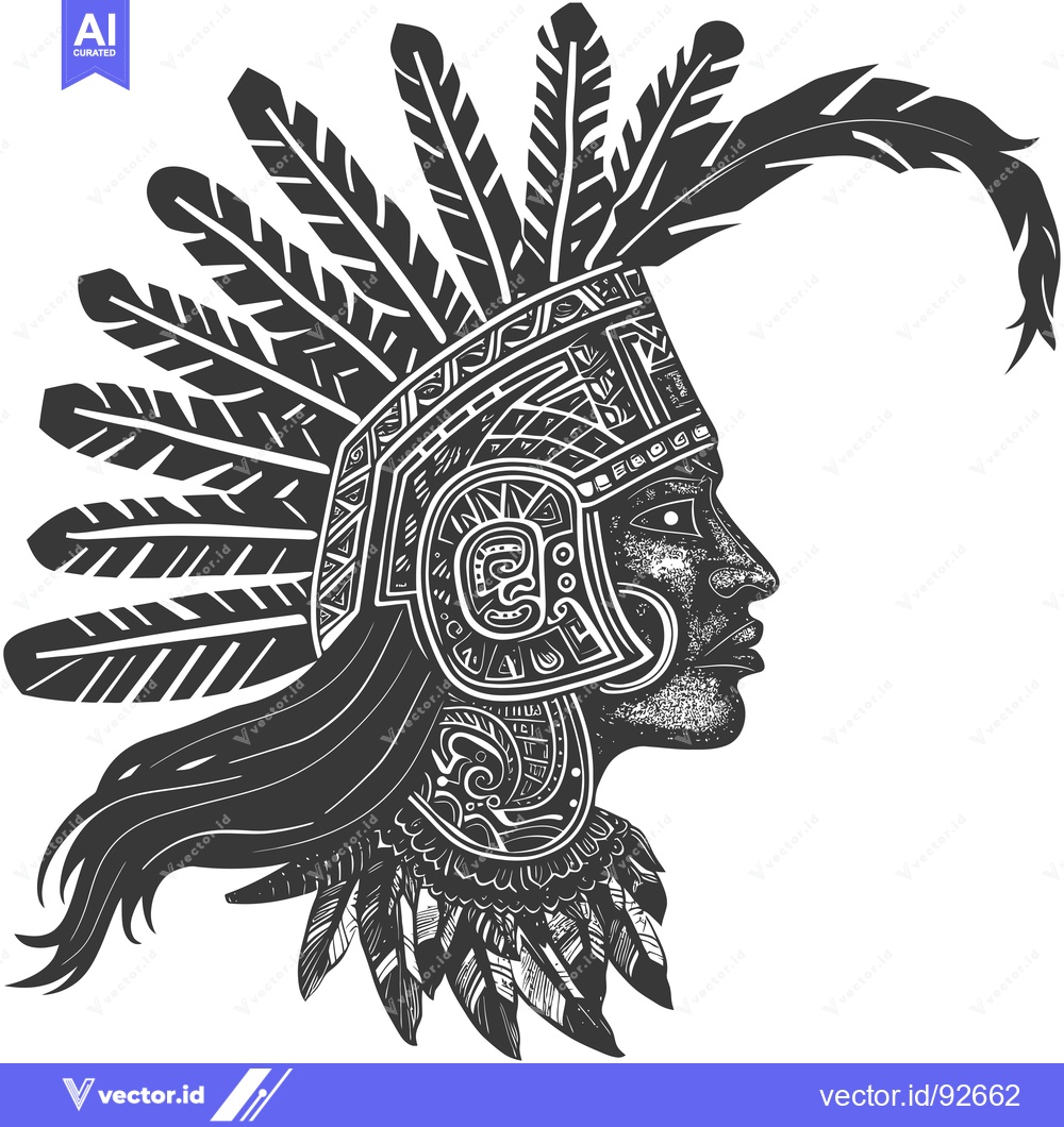 Premium Vector of Profile of a Native American Warrior with Elaborate Feather Headdress