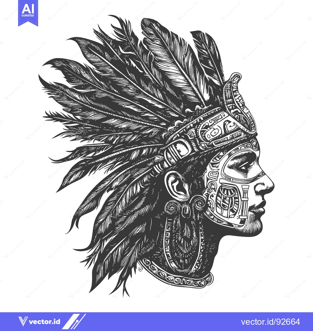Premium Vector of Profile of a Native American with a Detailed Headdress and Facial Orna