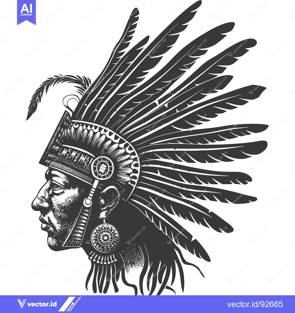 Premium Vector dari Profile of a Native American with a Feather Headdress