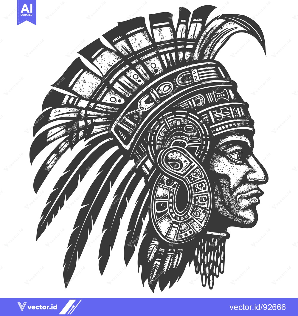 Premium Vector of Profile of a Native American with Feathers and Ornamental Headwear