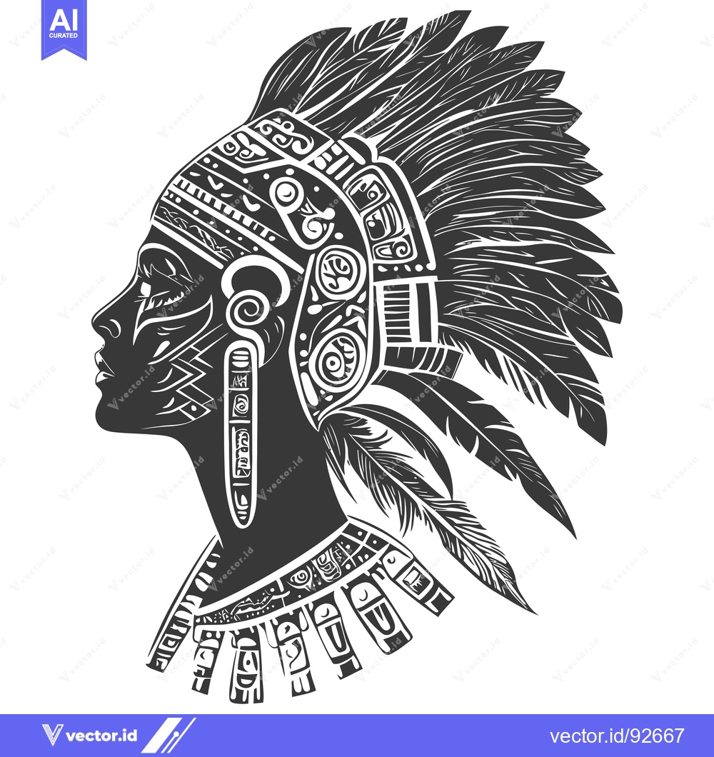 Premium Vector of Profile of a Native American Woman Wearing a Headdress