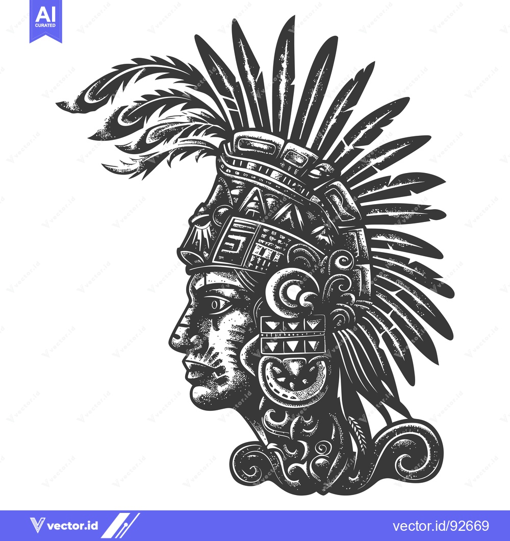 Premium Vector of Profile of an Aztec Warrior in Traditional Headdress