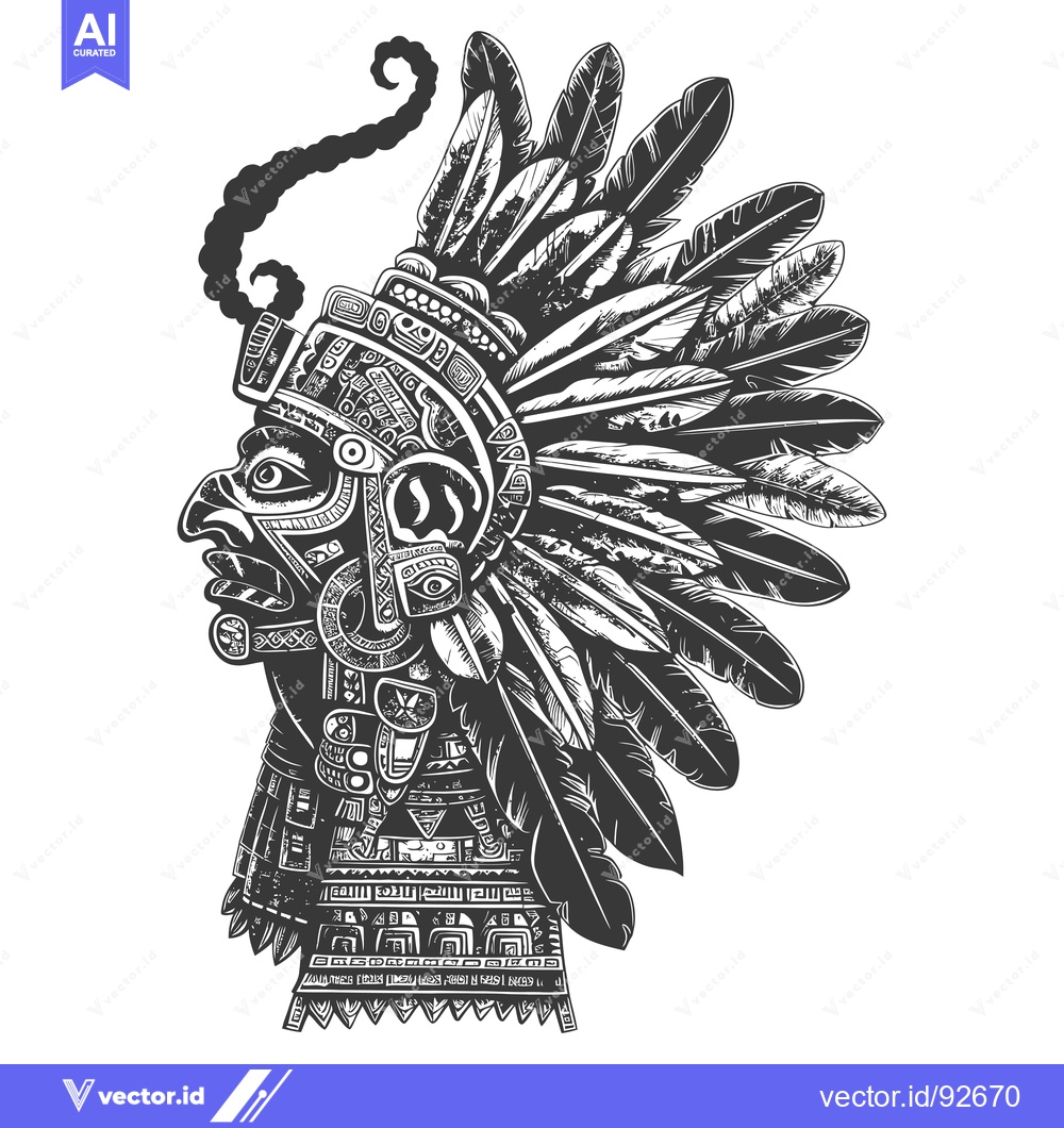 Premium Vector of Profile of an Aztec Warrior Wearing a Feathered Headdress