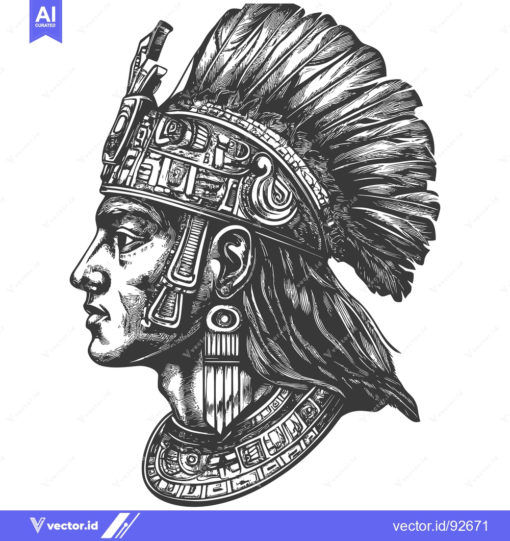 Premium Vector of Profile of an Aztec Warrior Wearing a Feathered Headdress