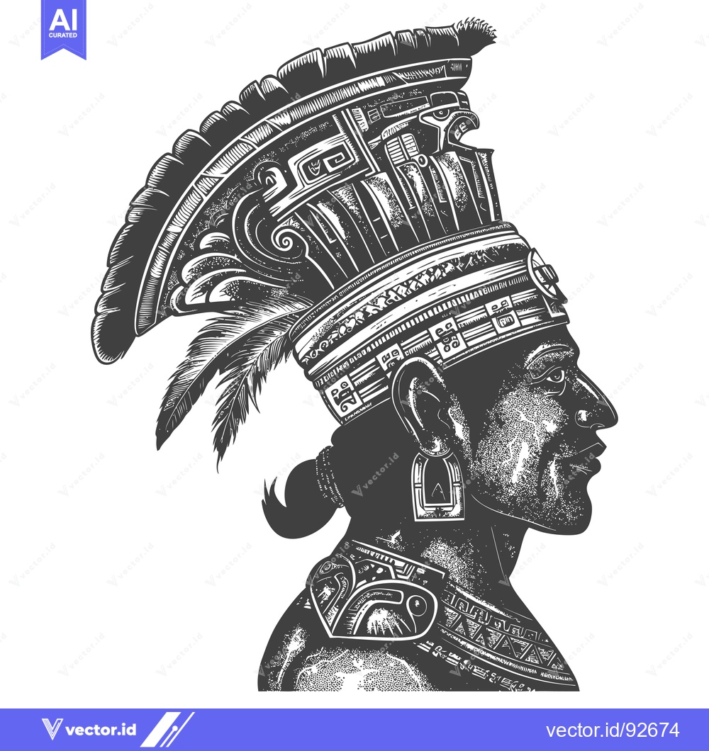 Premium Vector dari Profile of an Aztec Warrior with Elaborate Headpiece
