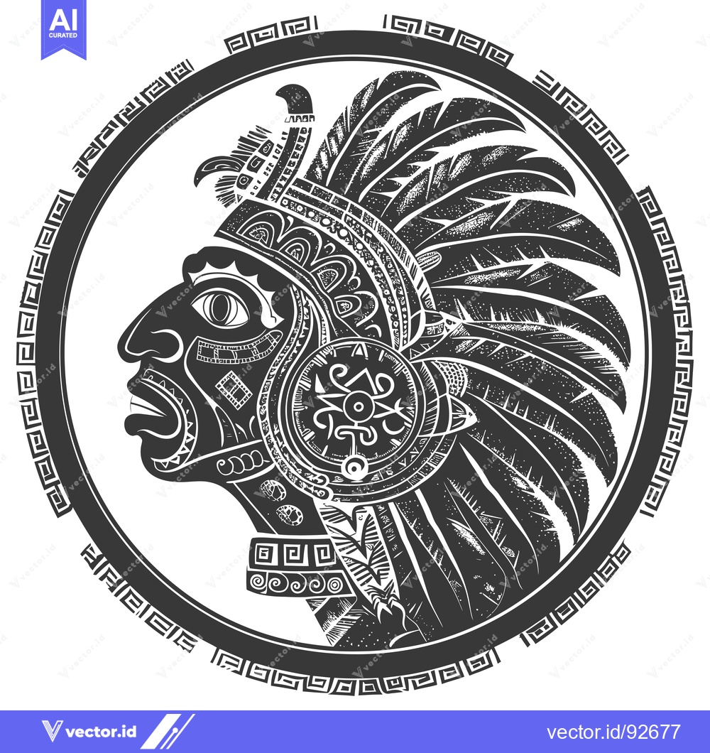 Premium Vector of Profile of an Aztec Warrior with Feathered Headdress