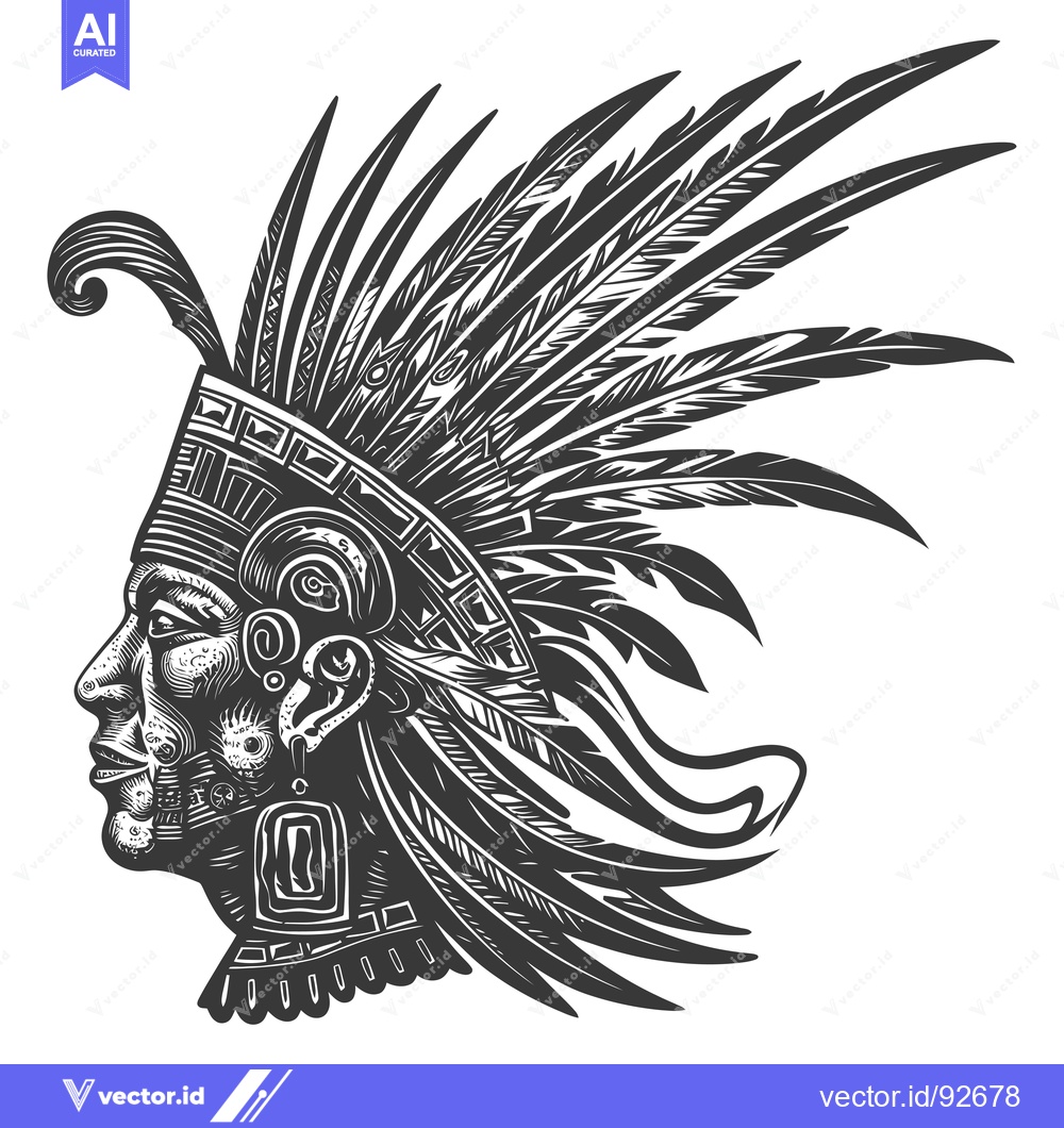 Premium Vector of Profile of an Aztec Warrior with Intricate Headress