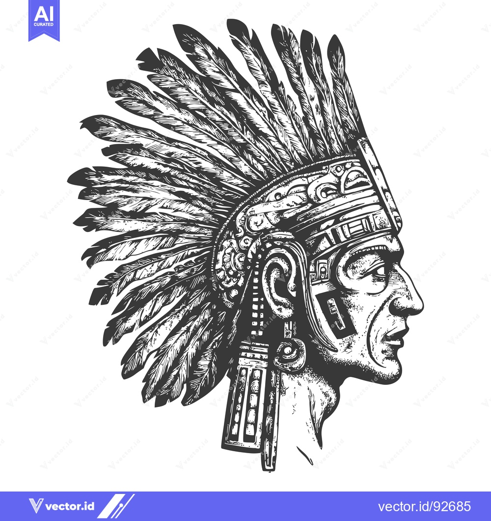 Premium Vector of Profile of an Indigenous Person Wearing a Feathered Headdress and Orna
