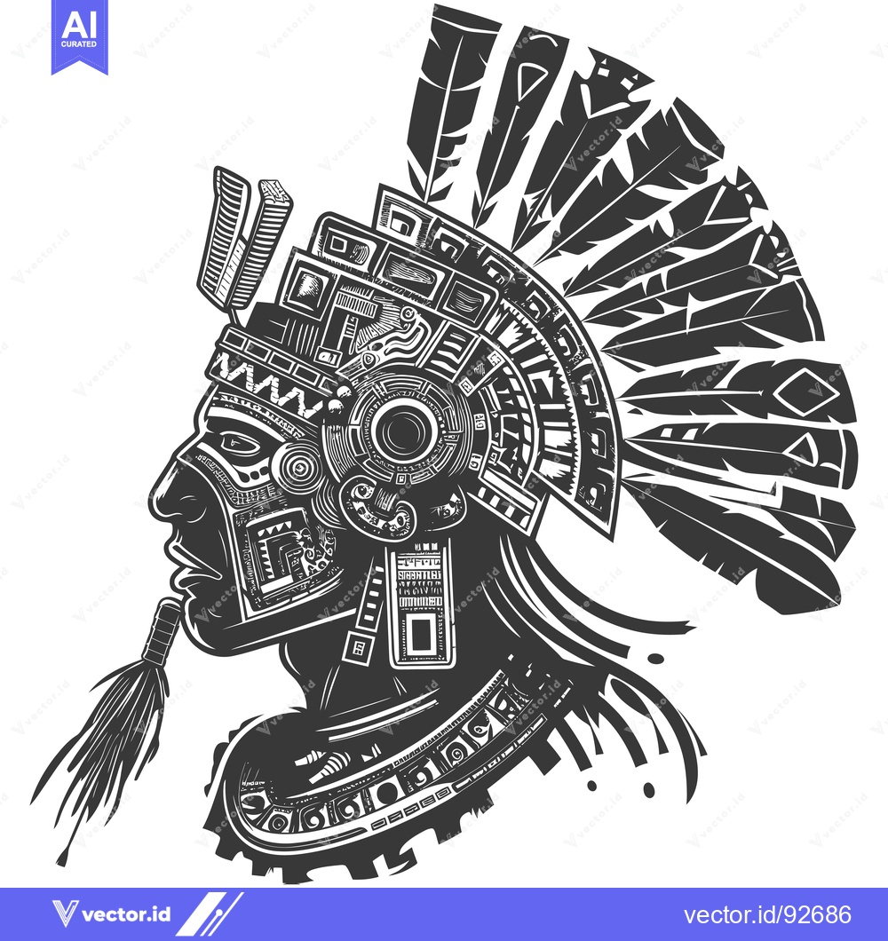 Premium Vector dari Profile of an Indigenous Person Wearing a Feathered Headpiece