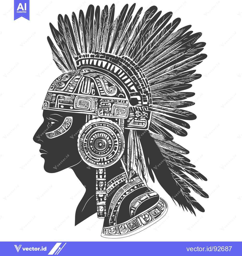 Premium Vector dari Profile of an Indigenous Person Wearing a Feather Headdress and Ornate