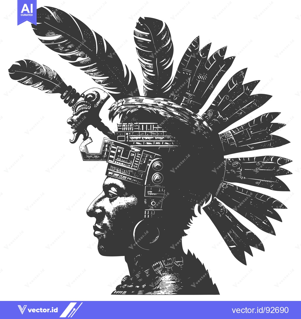 Premium Vector dari Profile of an Indigenous Person with Elaborate Headdress of Feathers a